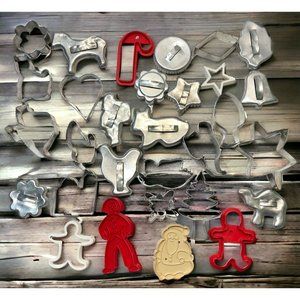 Vintage Cookie Cutters Lot of 30 Metal Plastic Soap Molds Holidays Stars